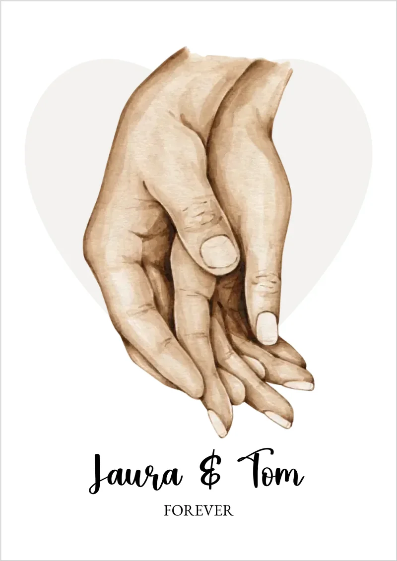 Personalisiertes Geschenk zur Hochzeit mit Hände Motiv - Poster für Verliebte, Verlobte, Verheiratete