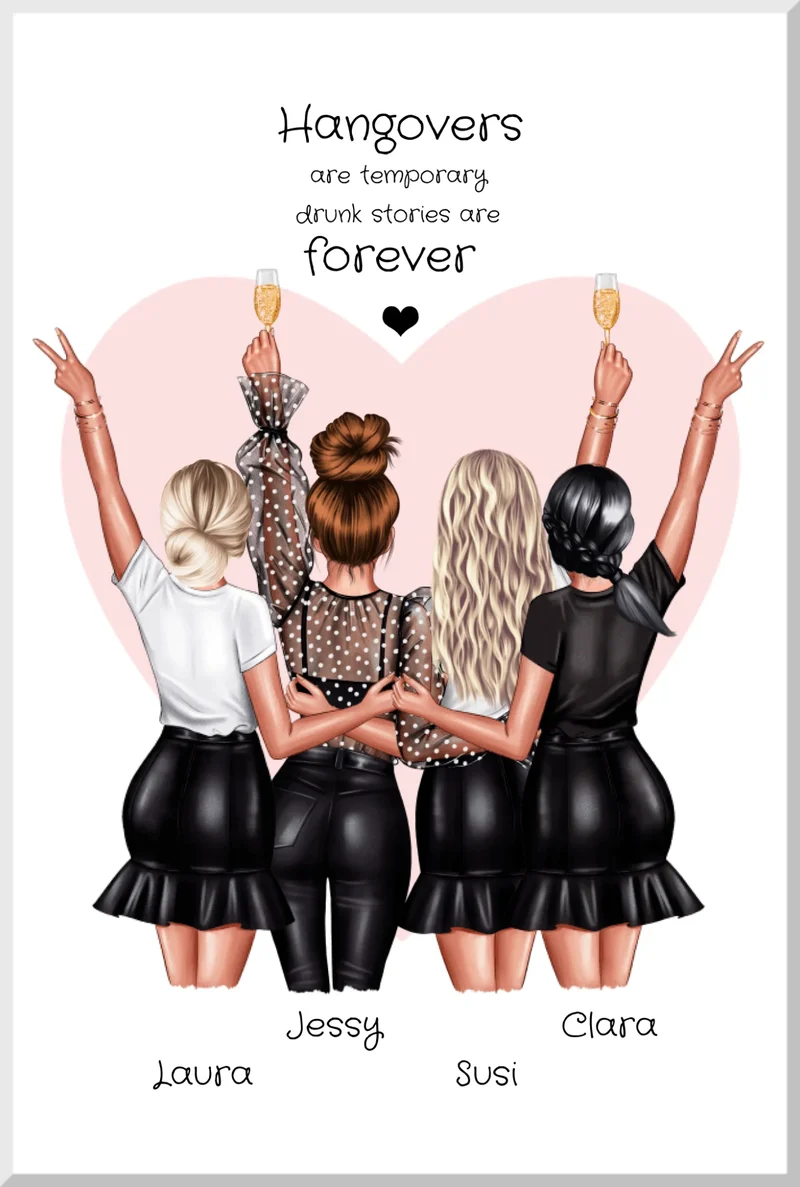 4 beste Freundinnen "hangovers" Personalisiertes Geschenk Poster- Freundinnen Bild