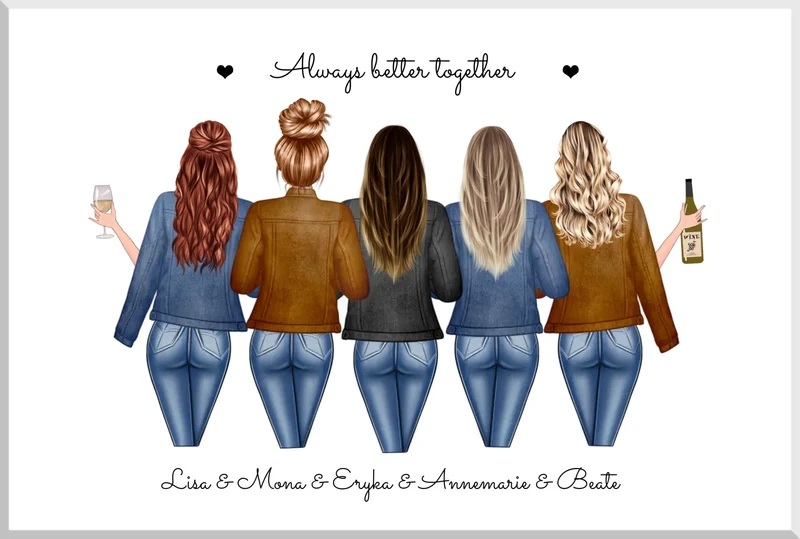 5 beste Freundinnen Poster personalisiertes Geschenk mit Spruch, Geburtstagsgeschenk Bild