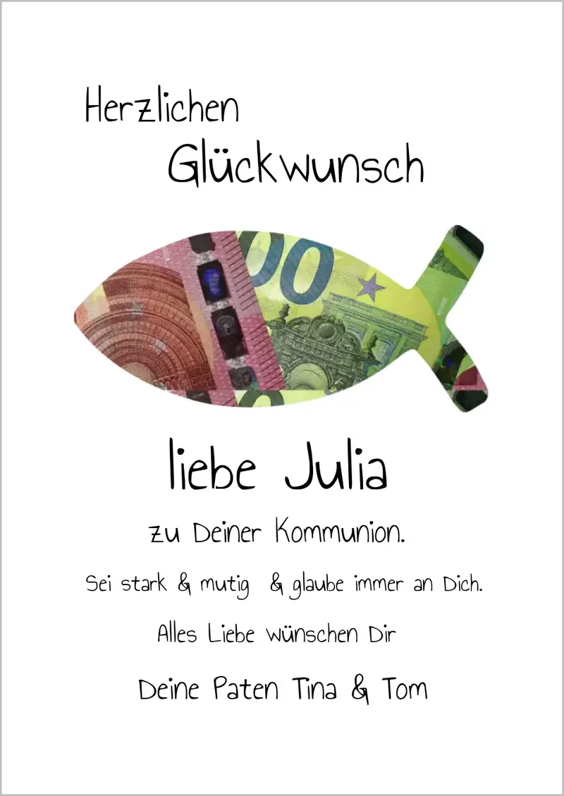 Geldgeschenk Wunscherfüller - Personalisiertes Geschenk, Geldgeschenk zum Geburtstag, Jugendweihe, Kommunion, Konfirmation, Taufe & Geburt -Fisch zum selberausschneiden