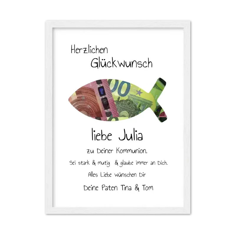 Geldgeschenk Wunscherfüller - Personalisiertes Geschenk, Geldgeschenk zum Geburtstag, Jugendweihe, Kommunion, Konfirmation, Taufe & Geburt -Fisch zum selberausschneiden