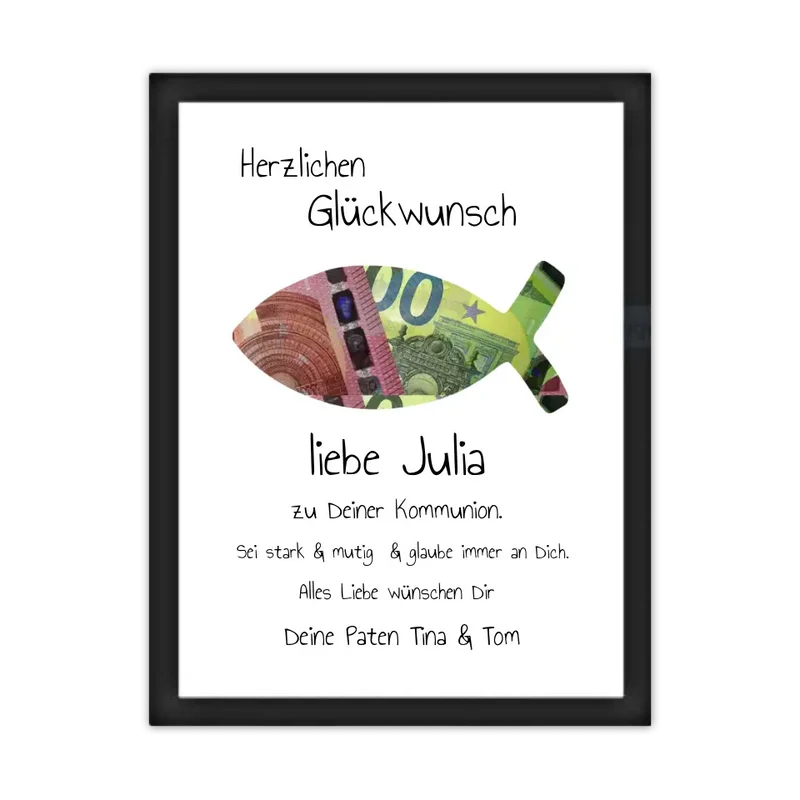 Geldgeschenk Wunscherfüller - Personalisiertes Geschenk, Geldgeschenk zum Geburtstag, Jugendweihe, Kommunion, Konfirmation, Taufe & Geburt -Fisch zum selberausschneiden