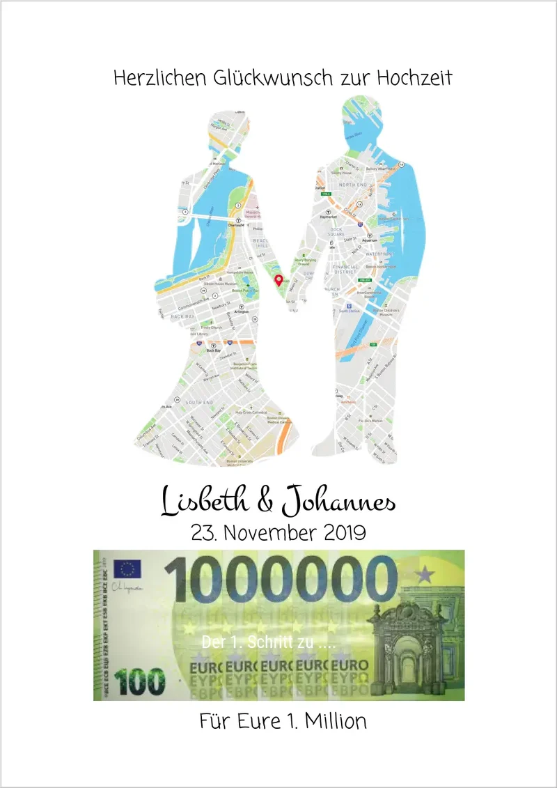 Personalisiertes Geldgeschenk zur Hochzeit - Hochzeitsgeschenk Für Eure 1. Million Standortkarte