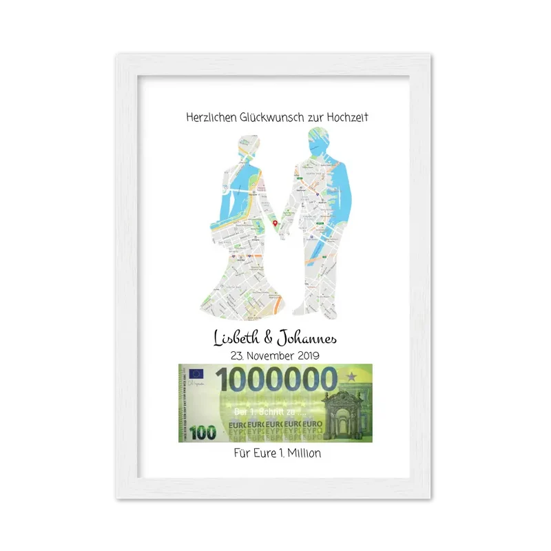 Personalisiertes Geldgeschenk zur Hochzeit - Hochzeitsgeschenk Für Eure 1. Million Standortkarte