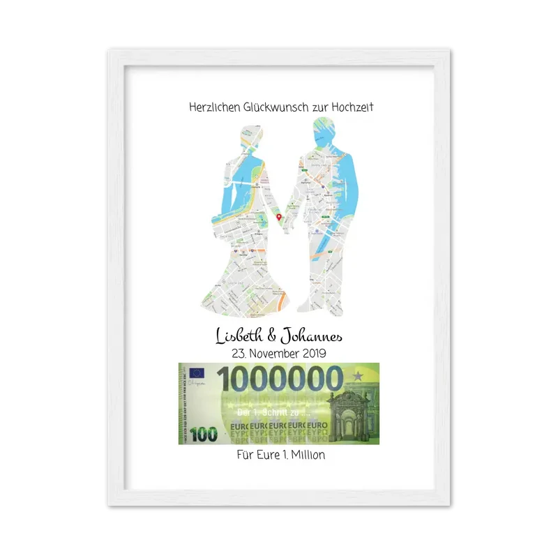 Personalisiertes Geldgeschenk zur Hochzeit - Hochzeitsgeschenk Für Eure 1. Million Standortkarte