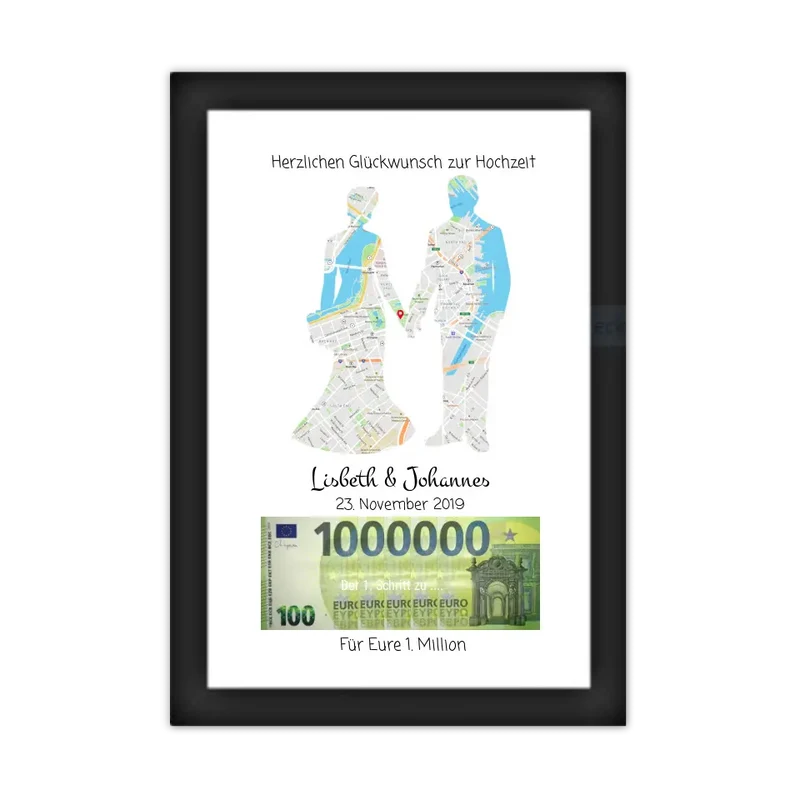 Personalisiertes Geldgeschenk zur Hochzeit - Hochzeitsgeschenk Für Eure 1. Million Standortkarte