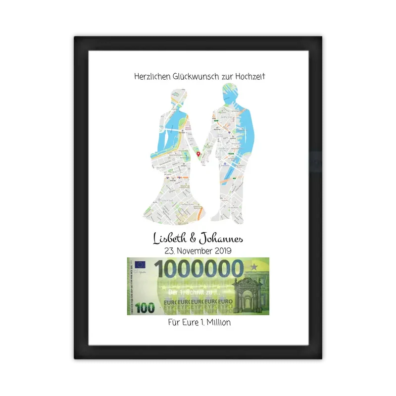Personalisiertes Geldgeschenk zur Hochzeit - Hochzeitsgeschenk Für Eure 1. Million Standortkarte