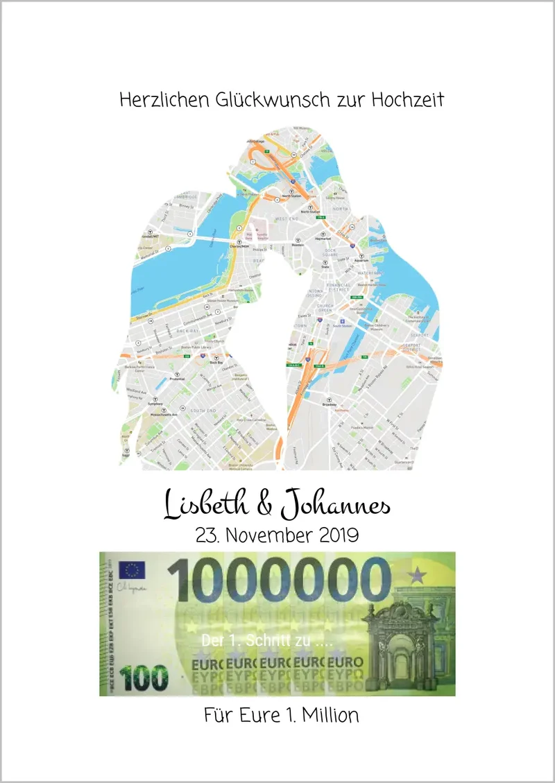 Personalisiertes Geschenk Liebespaar-Motiv im Stadtkarte-Design, Hochzeitsgeschenk