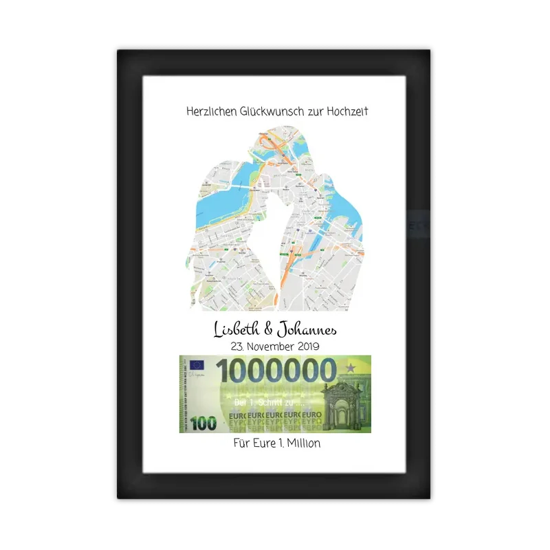 Personalisiertes Geschenk Liebespaar-Motiv im Stadtkarte-Design, Hochzeitsgeschenk