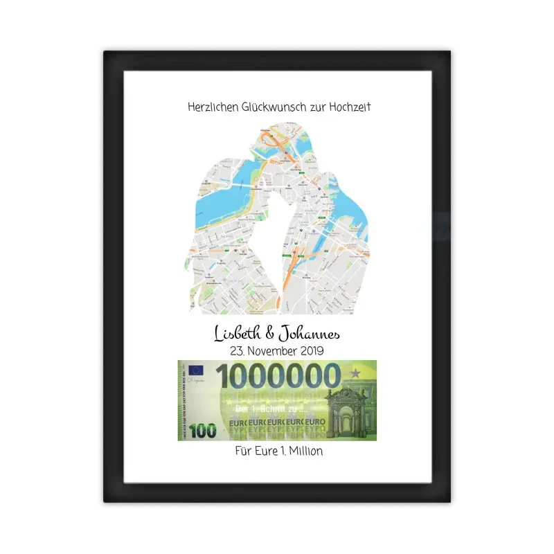 Personalisiertes Geschenk Liebespaar-Motiv im Stadtkarte-Design, Hochzeitsgeschenk