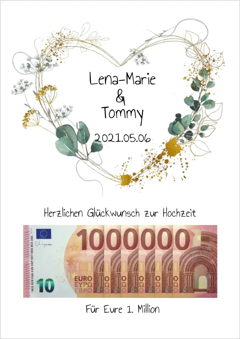 Personalisiertes Geldgeschenk zur Hochzeit, Hochzeitsgeschenk Für Eure 1. Million