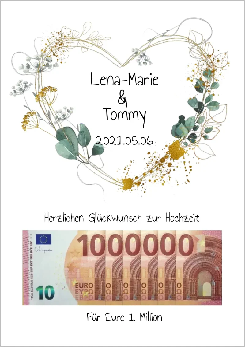 Personalisiertes Geldgeschenk zur Hochzeit, Hochzeitsgeschenk Für Eure 1. Million