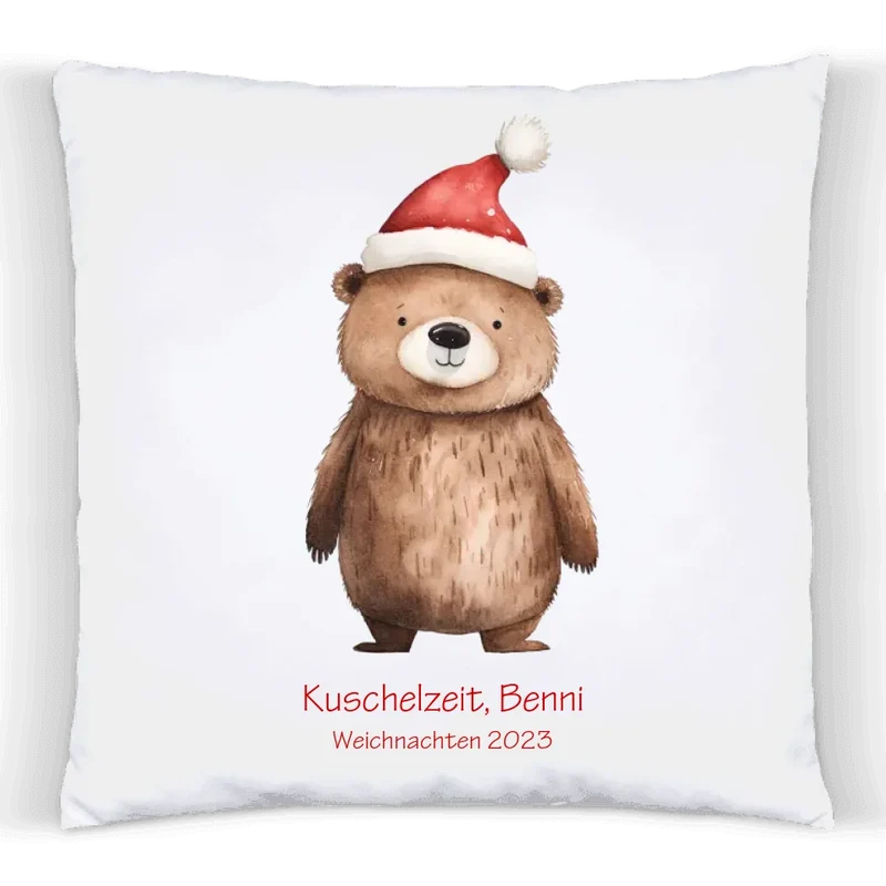 Nikolausgeschenk Weihnachtsgeschenk für Kinder Deko Kuschelkissen mit Name, Wunschtext Bär