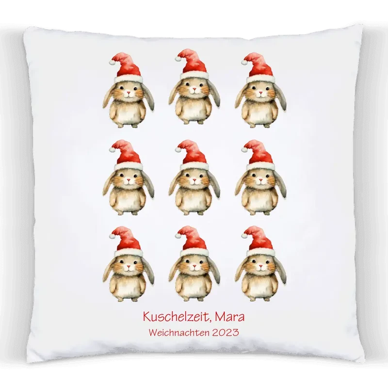 Weihnachtsgeschenk personalisiertes Geschenk kuscheliges Kissen mit Tannen Waldtieren für Kinder mit Namen und Wunschtext Häschen