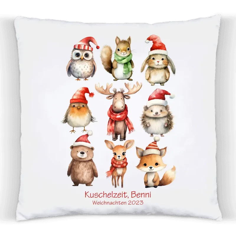 Nikolausgeschenk Weihnachtsgeschenk Kinder Deko Kissen personalisiertes Geschenk mit Waldtieren Namen und Wunschtext