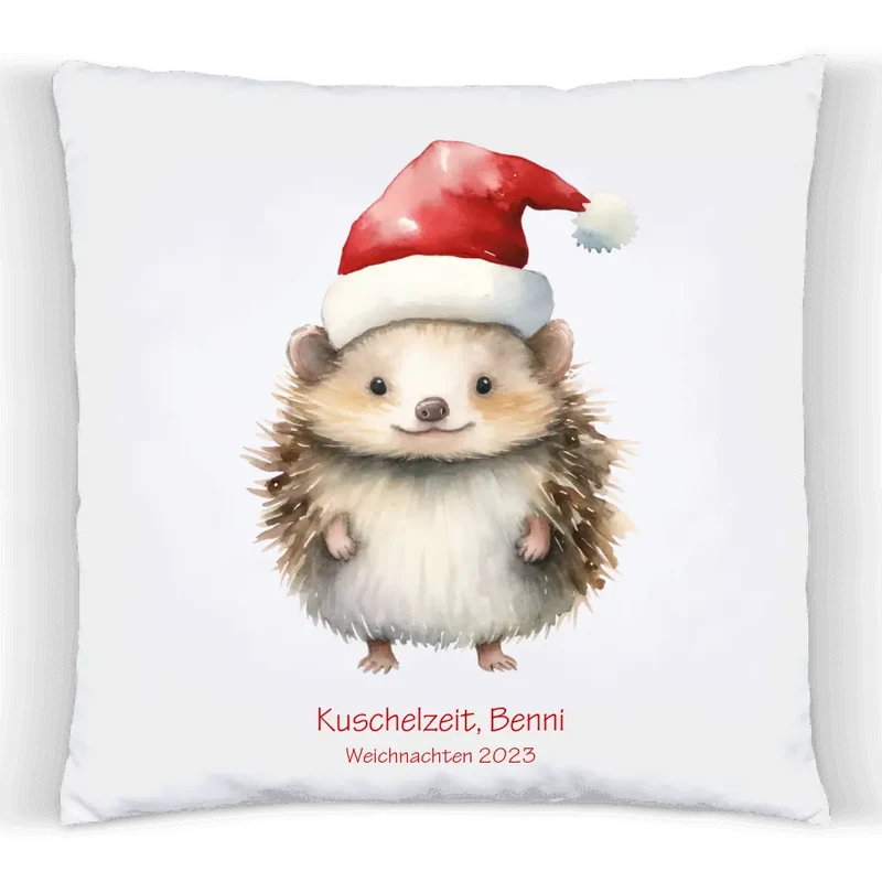 Nikolausgeschenk Weihnachtsgeschenk kuscheliges Kinder Deko Kissen Geschenk mit Igel, Name und Wunschtext personalisierbar