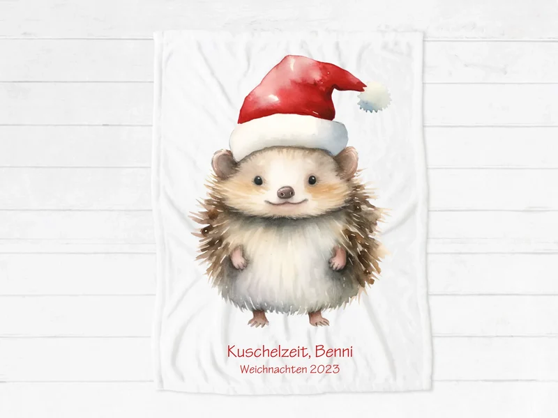 Kinderdecke - personalisierte kuschelige Weihnachtsdecke als Weihnachtsgeschenk für Babys und Kleinkinder Babydecke, Igel