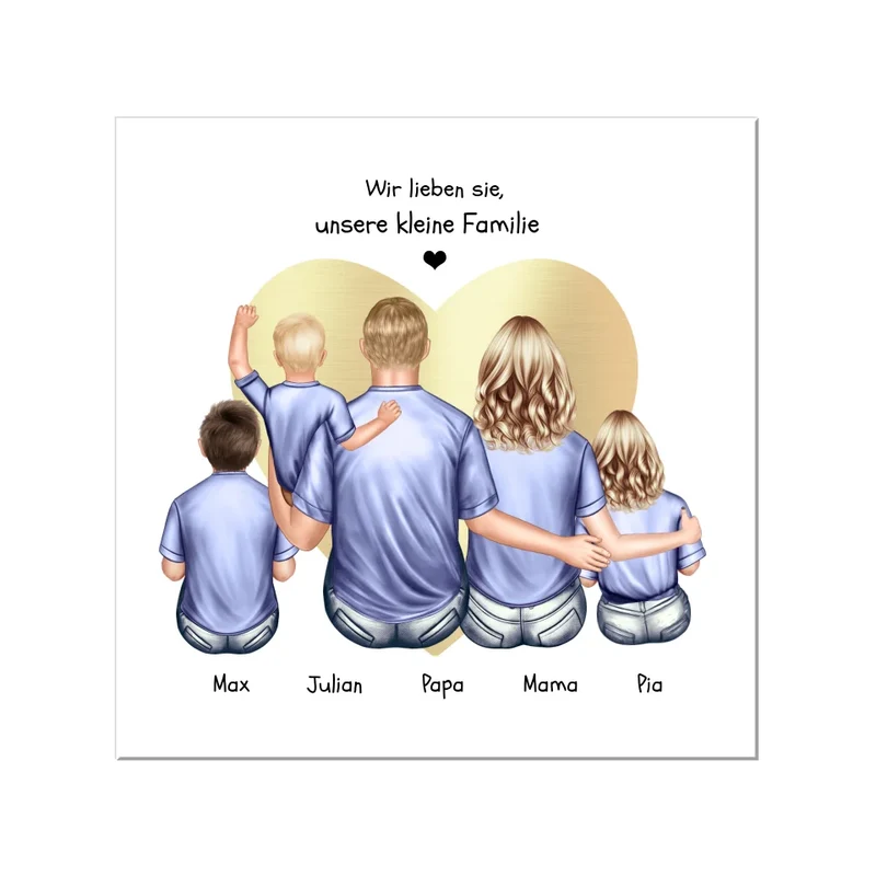 Familienbild mit 2-3 Kindern, Mama & Papa - personalisiertes Weihnachtsgeschenk - Geburtstagsgeschenk