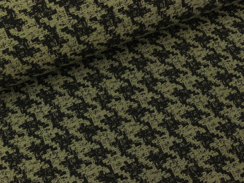 Reststück 100cm - Bengaline Jacquard Hahnentrittmuster medium schwarz-khaki
