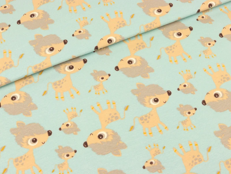 Reststück 45cm - Baumwolljersey Kleine Rehe auf Wasserblau