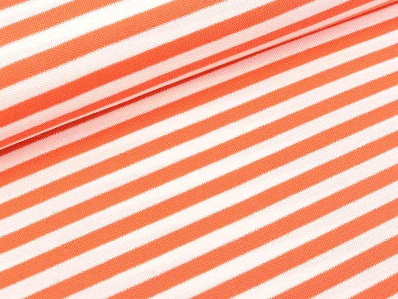 Reststück 89cm - Polo Me Piqué Stripes weiß-luce rosso by Hamburger Liebe