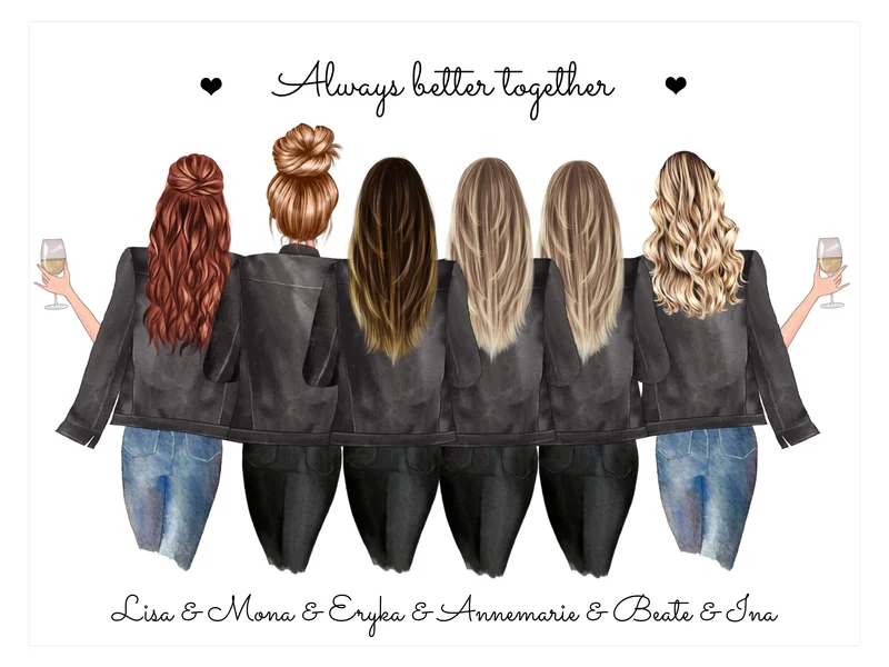 6 beste Freundinnen Bild | Poster Geschenk personalisiert mit Spruch | Geburtstagsgeschenk Freundin, Schwester, Kollegin