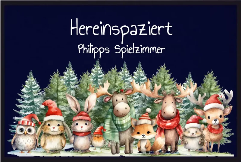 Weihnachtsfußmatte Personalisierte Fußmatte Kinder| Kinderfußmatte mit Name | Kinderzimmer Dekofußmatte