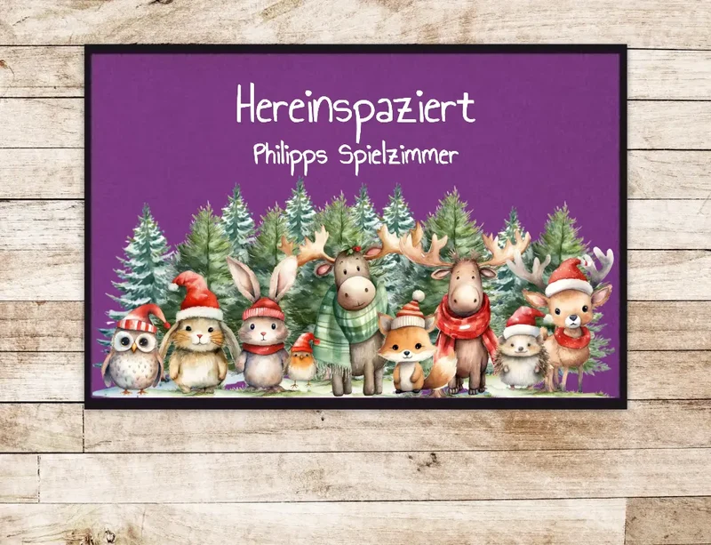 Weihnachtsfußmatte Personalisierte Fußmatte Kinder| Kinderfußmatte mit Name | Kinderzimmer Dekofußmatte