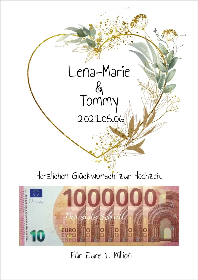 Geldgeschenk Wunscherfüller - Personalisiertes Geschenk, Geldgeschenk zur Hochzeit, Hochzeitsgeschenk Für Eure 1. Million