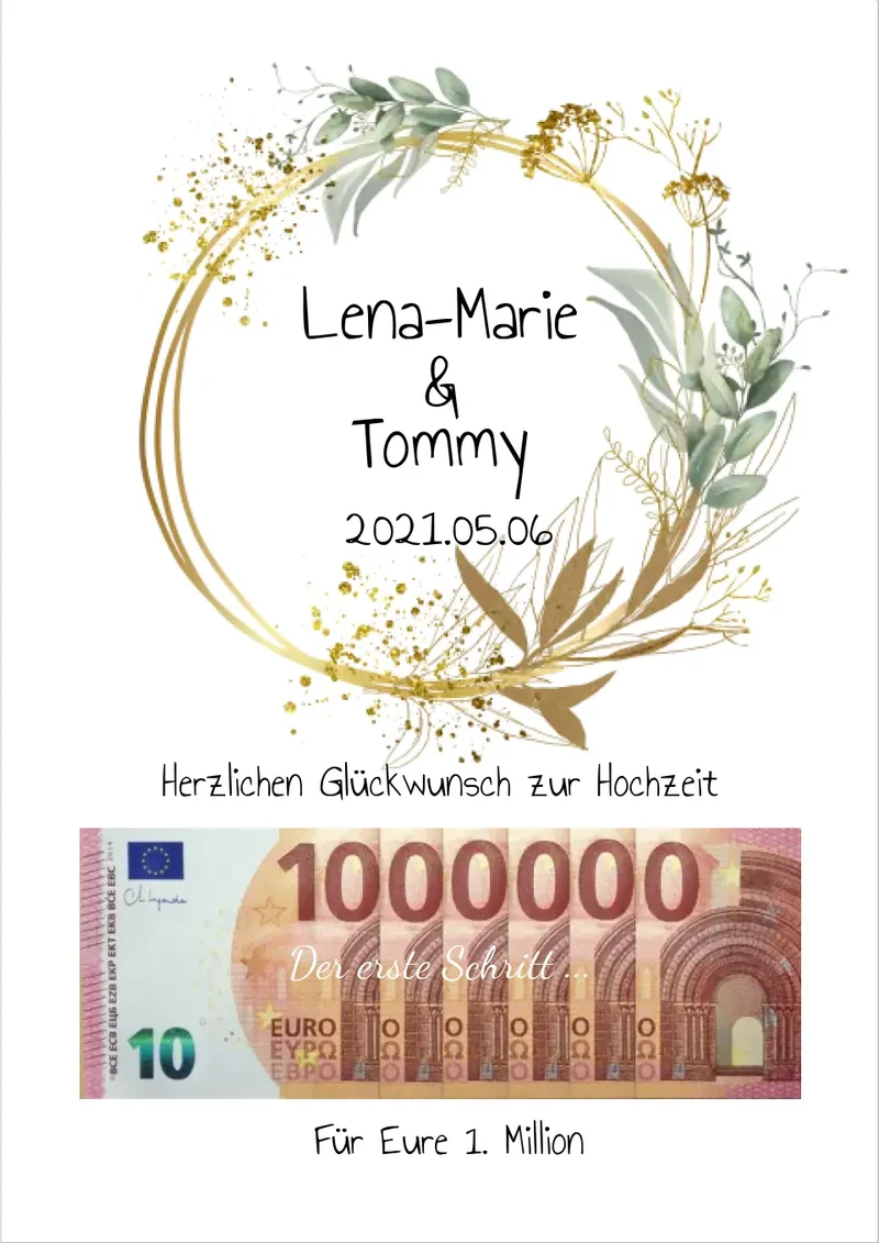 Personalisiertes Geldgeschenk zur Hochzeit - Für Eure 1. Million - Wunscherfüller