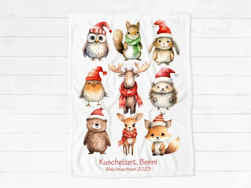 Kuschelige Kinderdecke - Weihnachtsdecke als Weihnachtsgeschenk für Babys und Kleinkinder Babydecke, Kuscheldecke Waldtiere