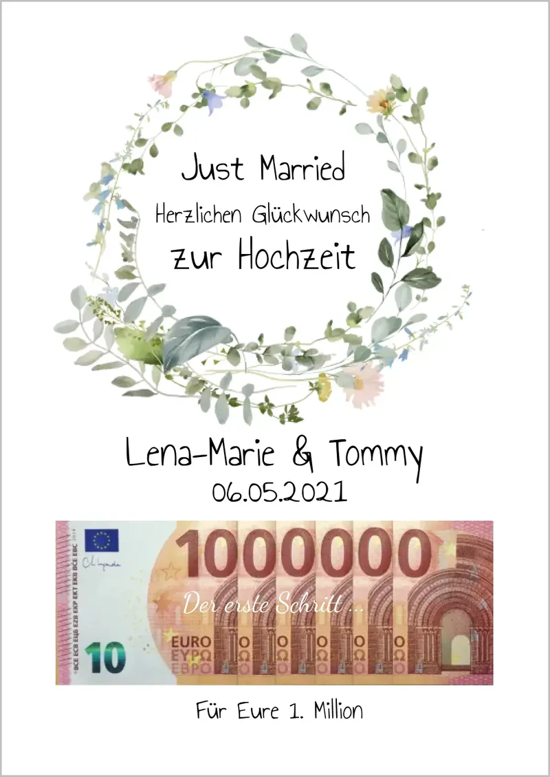 Geldgeschenk Wunscherfüller zur Hochzeit, Hochzeitsgeschenk Für Eure 1. Million