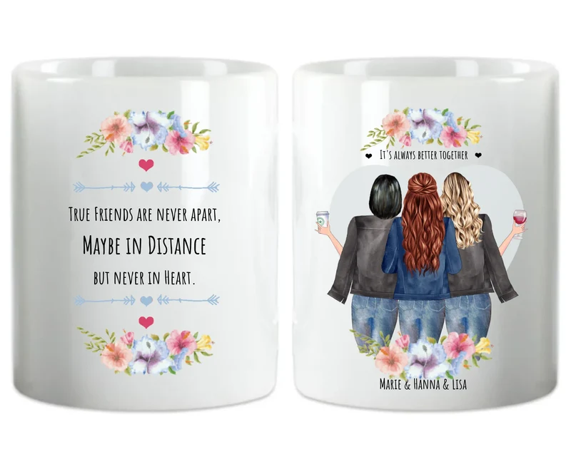Personalisierte Tasse Geschenk beste Freundin - Tasse 3 Freundinnen - Kaffeebecher Geschenk Geburtstag