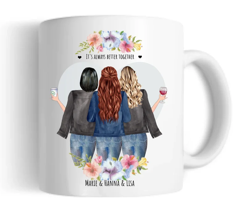 Personalisierte Tasse Geschenk beste Freundin - Tasse 3 Freundinnen - Kaffeebecher Geschenk Geburtstag