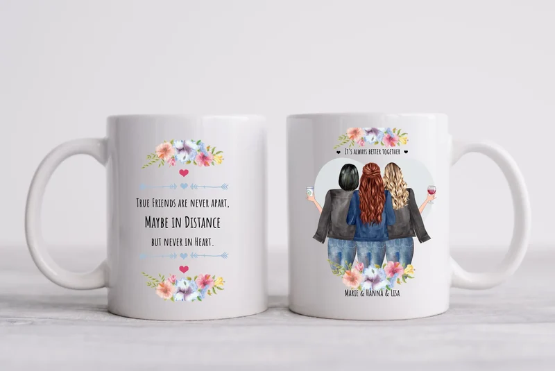 Personalisierte Tasse Geschenk beste Freundin - Tasse 3 Freundinnen - Kaffeebecher Geschenk Geburtstag