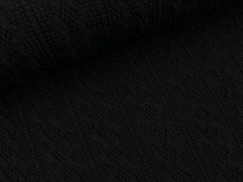 Reststück 70cm - Strickstoff Zopfstrick Carmen schwarz uni