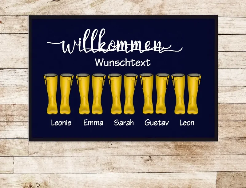 Personalisierte Fußmatte Geschenk Familie Fußabstreicher Gummistiefel mit Name Familienmitglieder Wunschtext