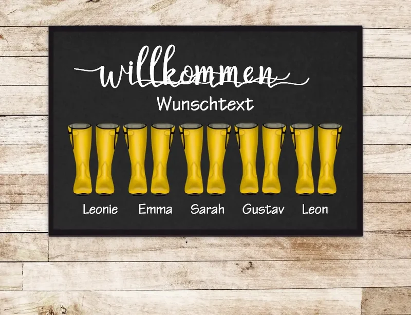 Personalisierte Fußmatte Geschenk Familie Fußabstreicher Gummistiefel mit Name Familienmitglieder Wunschtext