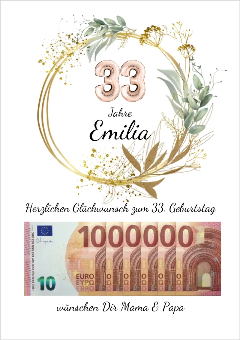 33 Geburtstag Geldgeschenk Wunscherfüller zum Geburtstag, Geburtstagsgeschenk 1. Million