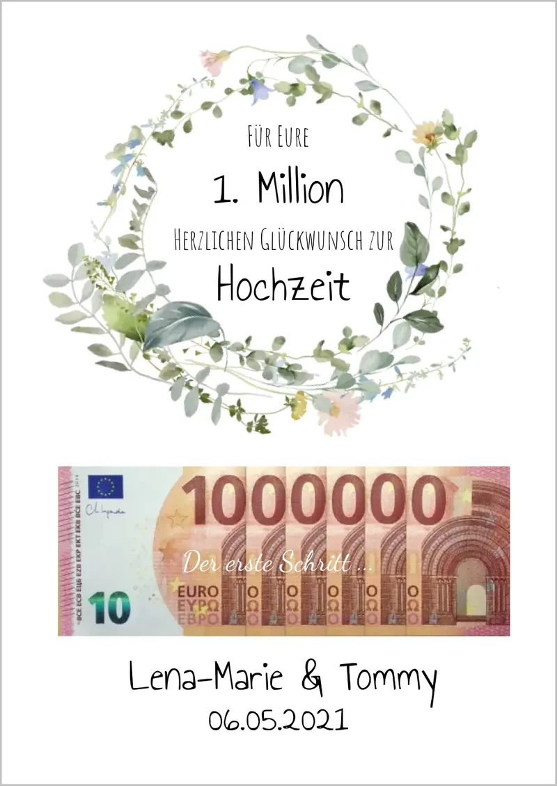 Geldgeschenk Wunscherfüller zur Hochzeit, Hochzeitsgeschenk Für Eure 1. Million