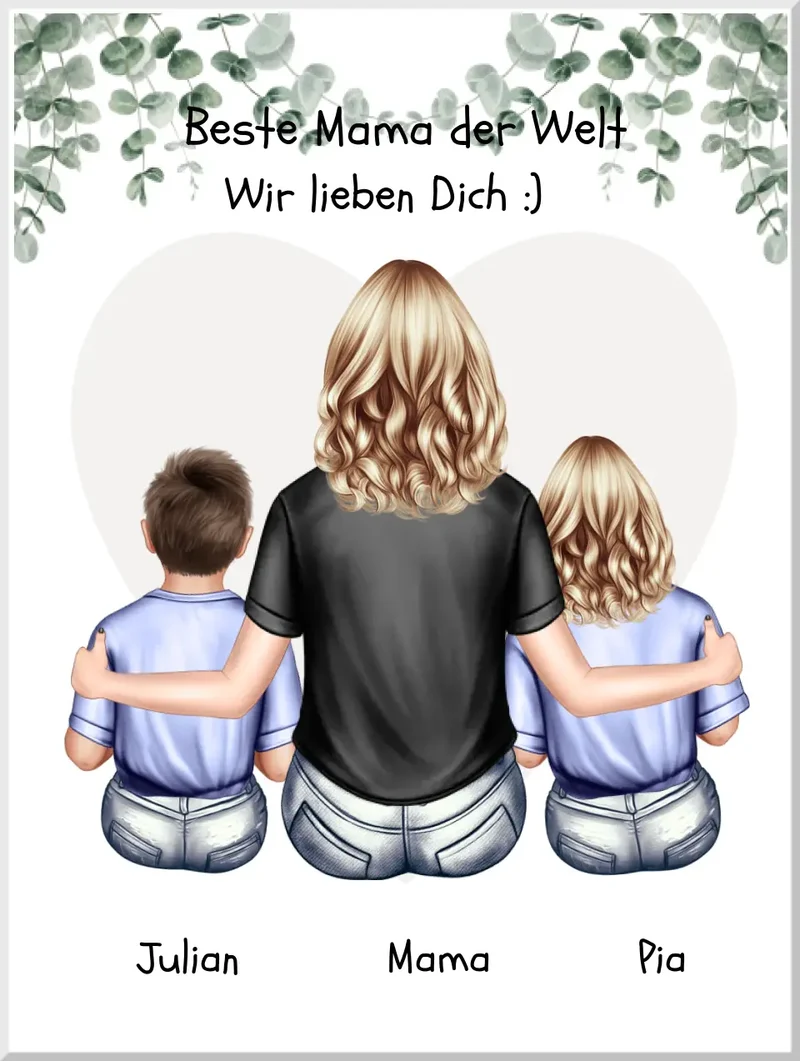 Muttertagsgeschenk - Personalisiertes Poster mit Mama und 2 Kindern