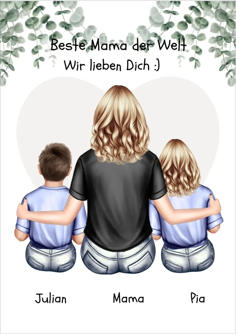Muttertagsgeschenk - Personalisiertes Poster mit Mama und 2 Kindern