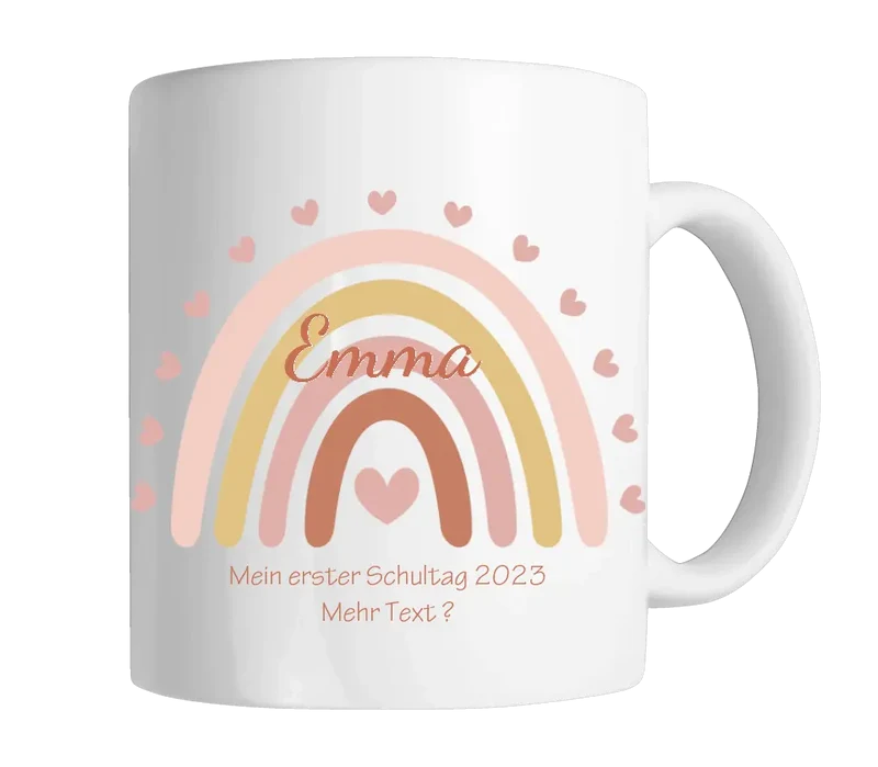 Regenbogentasse mit Wunschtext & Namen - Personalisierte Tasse Geschenk, Geburtstagsgeschenk, Weihnachtstasse, Nikolaustasse, rosa