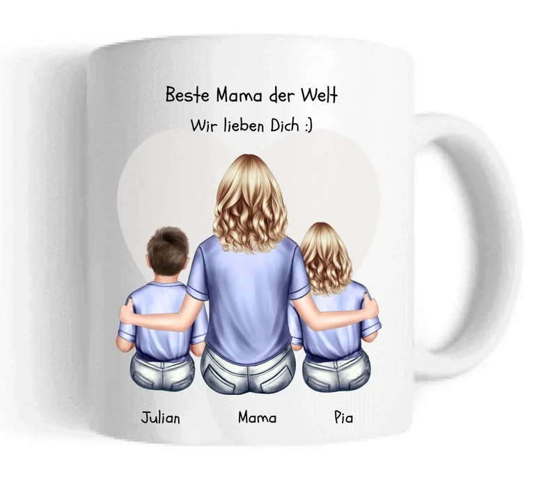 Personalisierte Tasse Muttertags- und Geburtstagsgeschenk - Mama mit 2 Kindern
