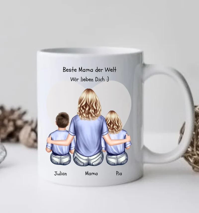 Personalisierte Tasse Muttertags- und Geburtstagsgeschenk - Mama mit 2 Kindern