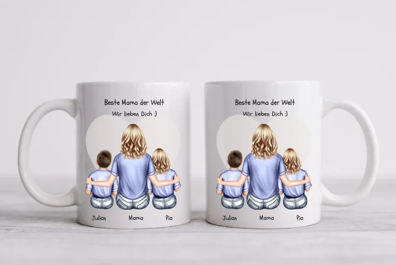 Personalisierte Tasse Muttertags- und Geburtstagsgeschenk - Mama mit 2 Kindern