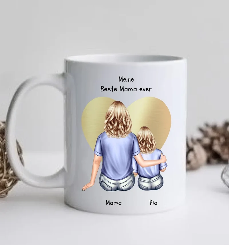 Personalisierte Tasse Muttertags- und Geburtstagsgeschenk - Mama mit Kind