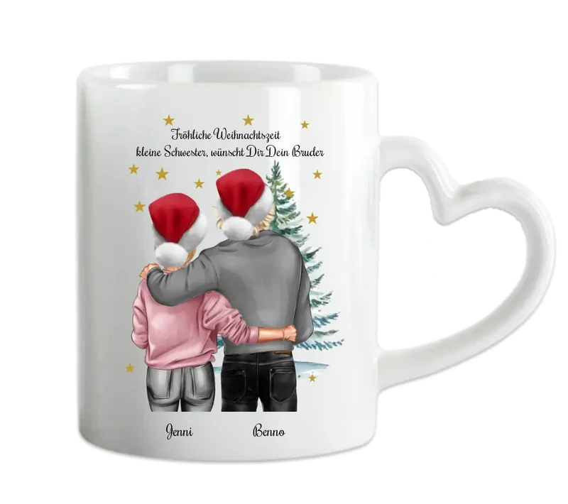 Nikolausgeschenk, Weihnachtsgeschenk für Geschwister Weihnachtsgeschenk, personalisierte Tasse kleine Schwester großer Bruder