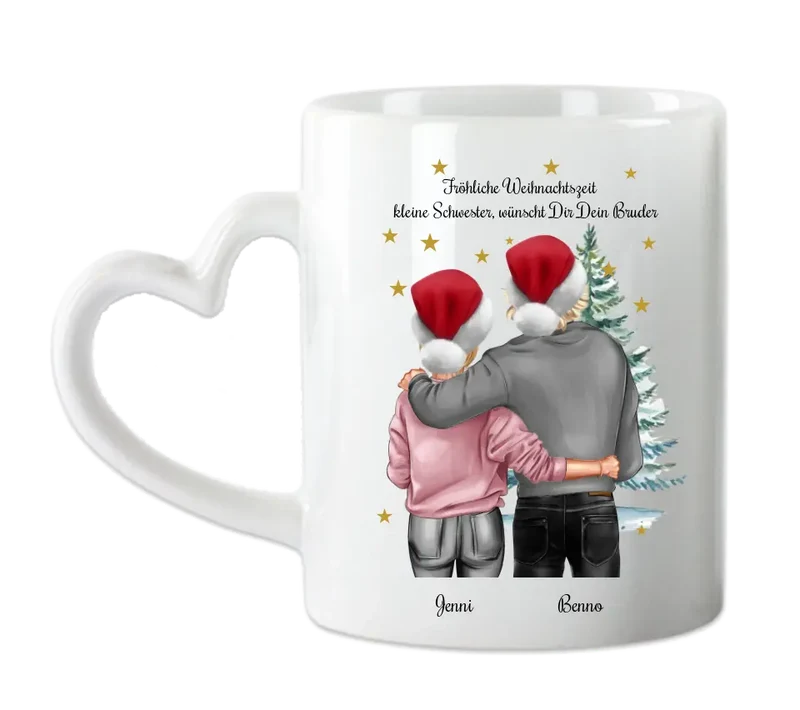 Nikolausgeschenk, Weihnachtsgeschenk für Geschwister Weihnachtsgeschenk, personalisierte Tasse kleine Schwester großer Bruder
