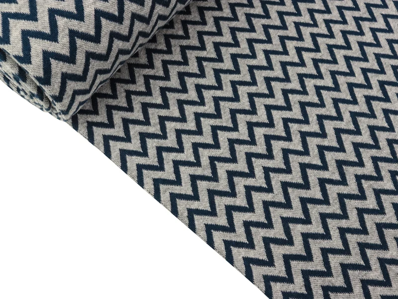 Reststück 15cm - Glatte Bündchenware Karla Chevron dunkelblau - hellgrau meliert Schlauchware
